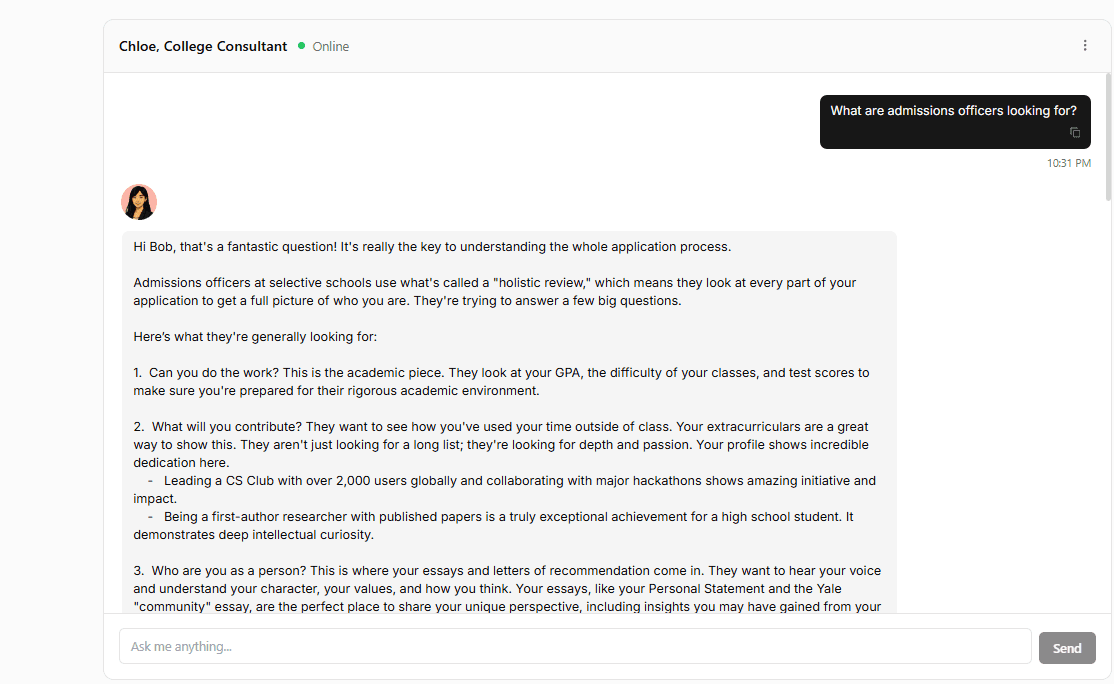 Haloway AI college consultant chat